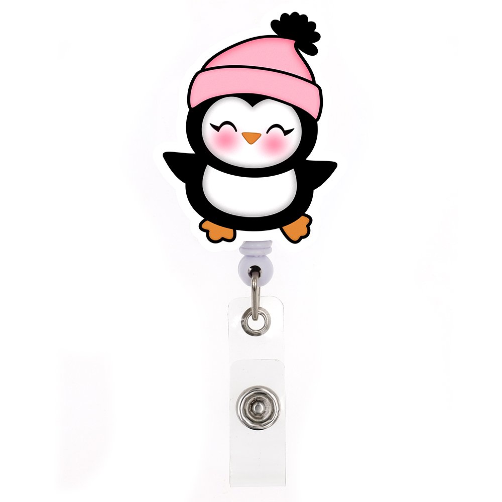 Custom Cartoon Christmas Badge Holder Penguin Bear Acrylic Plastic Holiday Badge Reel For Nurse Accessories