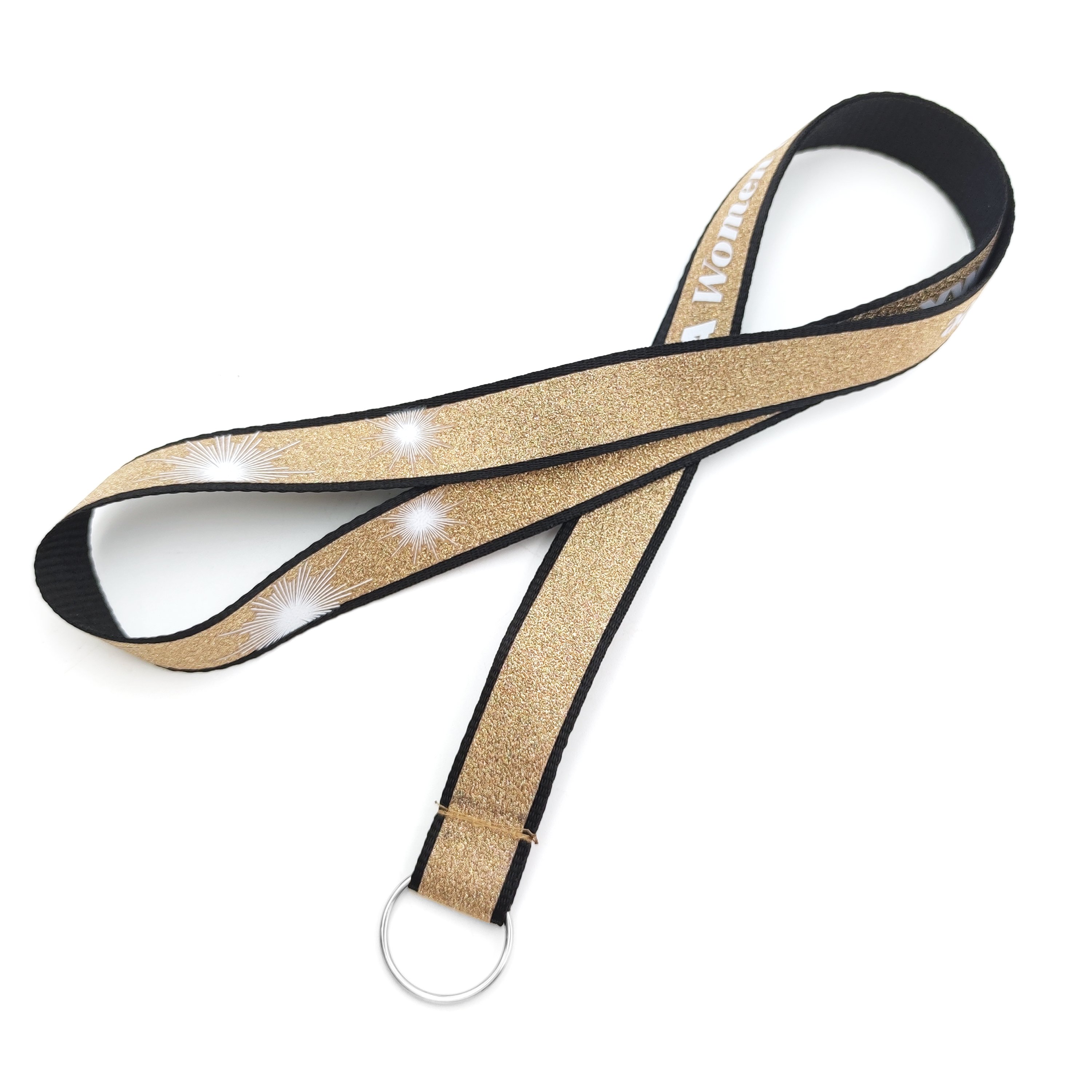 Custom Gold Silver Bulk Glitter Lanyard with Silk Screen Printing Offset Printing ID Card Holder