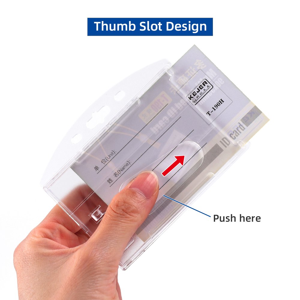 Hard Plastic Badge Holders Heavy Duty ID Credit Card Protector Thumb Slot Transparent Card Case