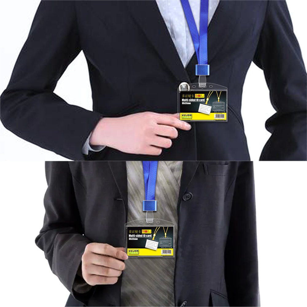 Hard Plastic Badge Holders Heavy Duty ID Credit Card Protector Thumb Slot Transparent Card Case