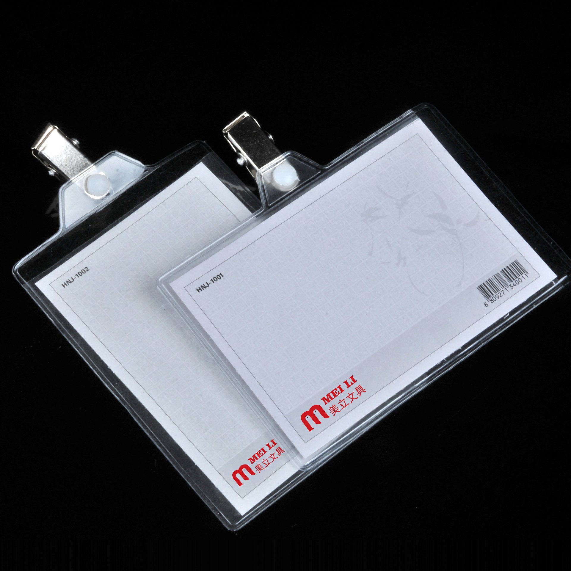 Custom Made Clear Plastic Horizontal Name Tag Holders with Clips ID Badge Holder with Metal Clips