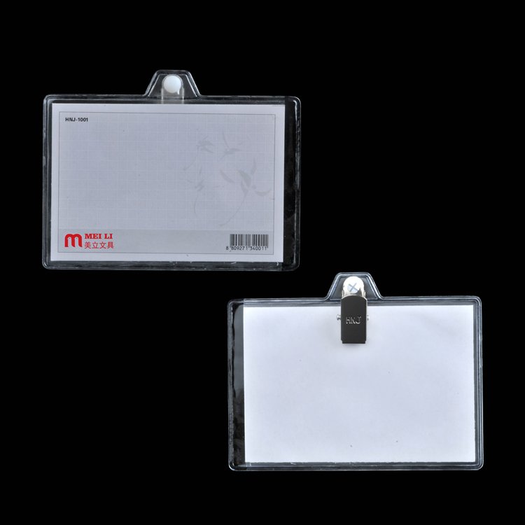 Custom Made Clear Plastic Horizontal Name Tag Holders with Clips ID Badge Holder with Metal Clips