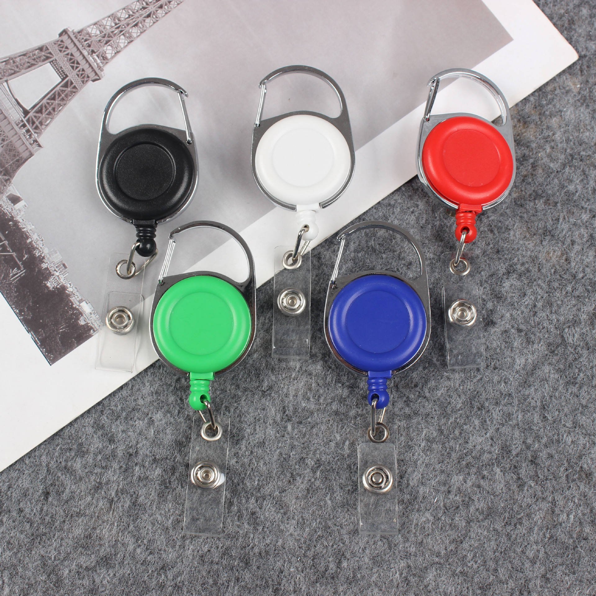 Wholesale Heavy Duty Badge Reel ABS Plastic Retractable ID Card Holder Carabiner Badge Reel with Metal Clip