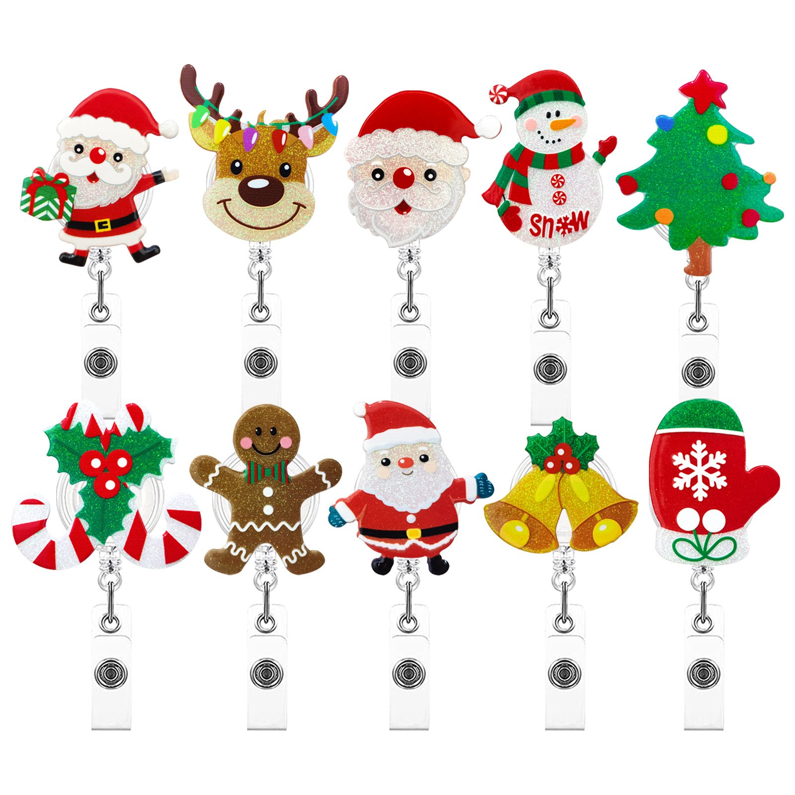 Christmas Glitter Acrylic Badge Reel Nurse/Officer Accessories ID card holder Badge Reel Alligator Clip Retractable Badge Reel