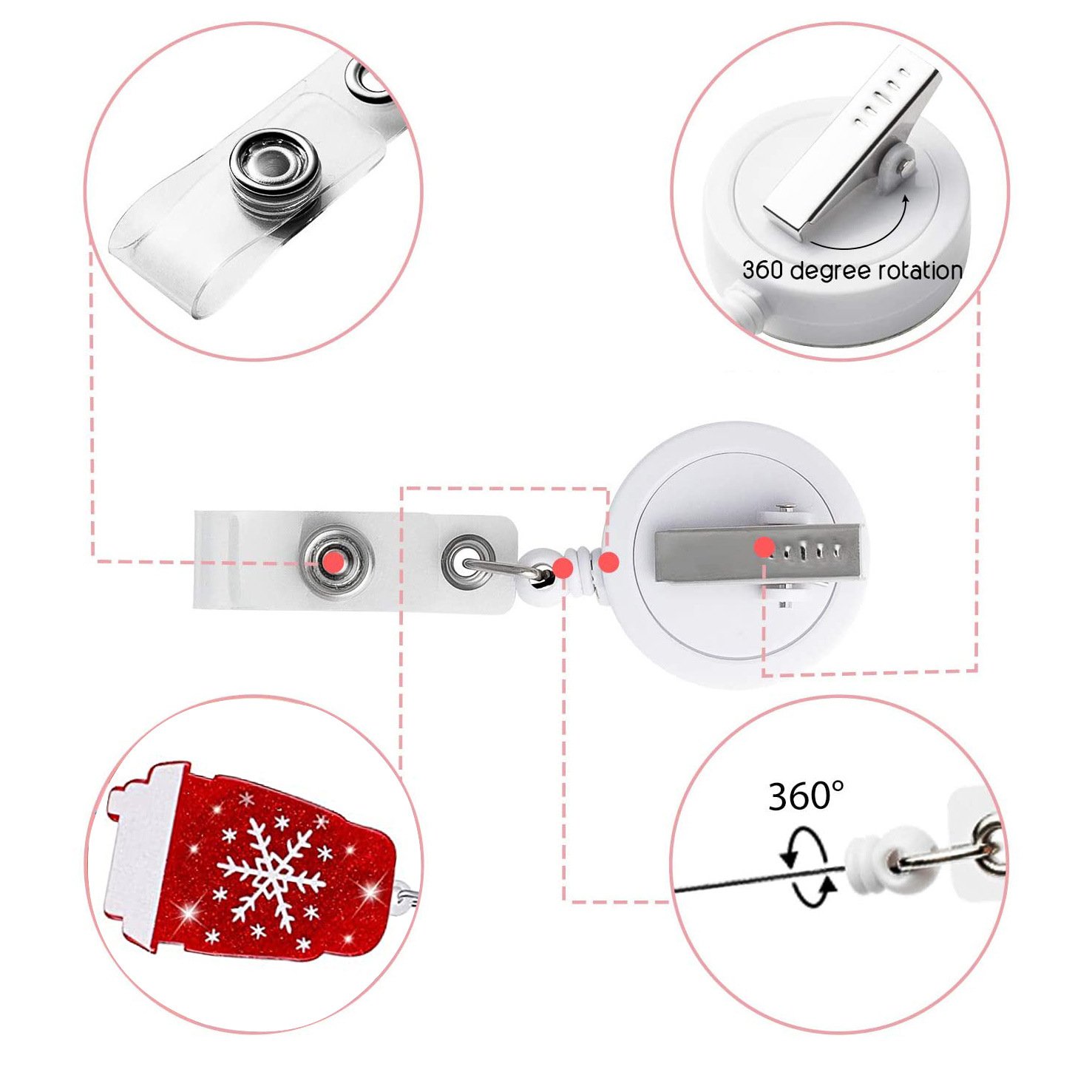 Christmas Acrylic Glitter Cookie Snowman Reindeer Retractable Badge Reel Holder Children Nurse Worker Gift Uniform Decoration