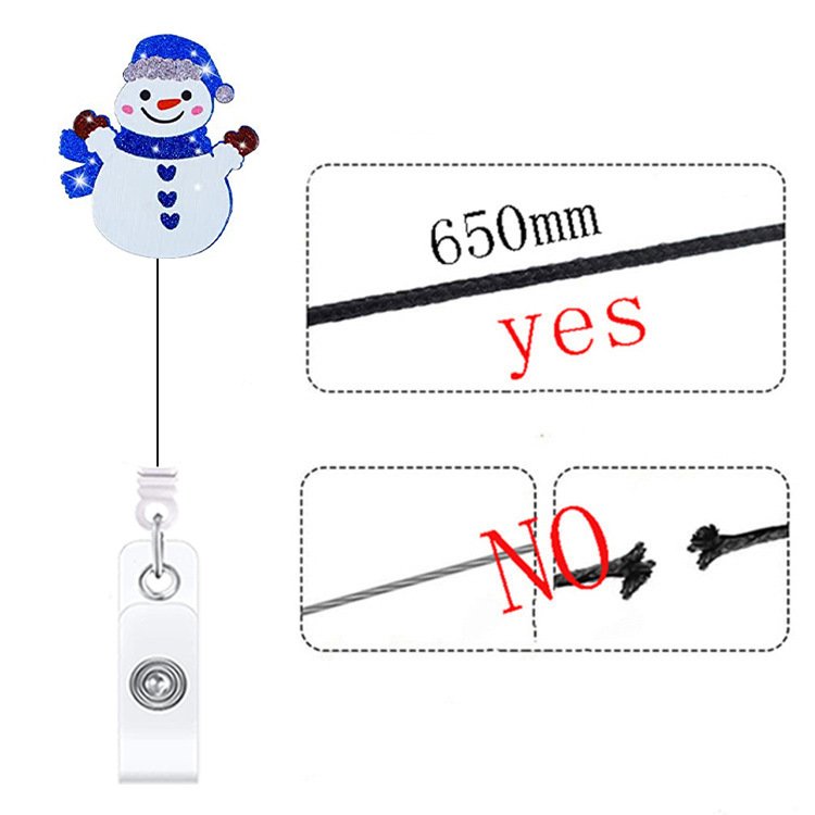 Christmas Acrylic Glitter Cookie Snowman Reindeer Retractable Badge Reel Holder Children Nurse Worker Gift Uniform Decoration