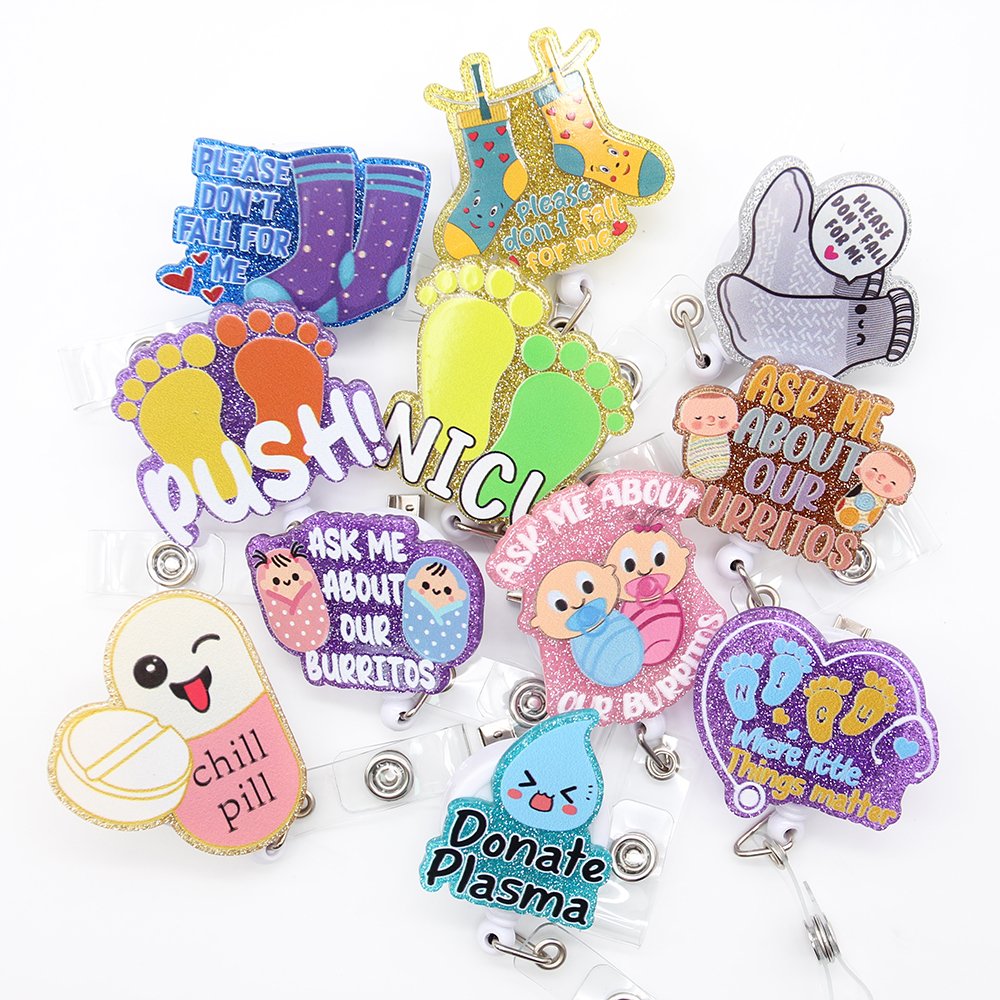 Wholesale Plastic Badge Holder Glitter NICU Acrylic Pediatrics Nurse Badge Reel For Nurse Accessories