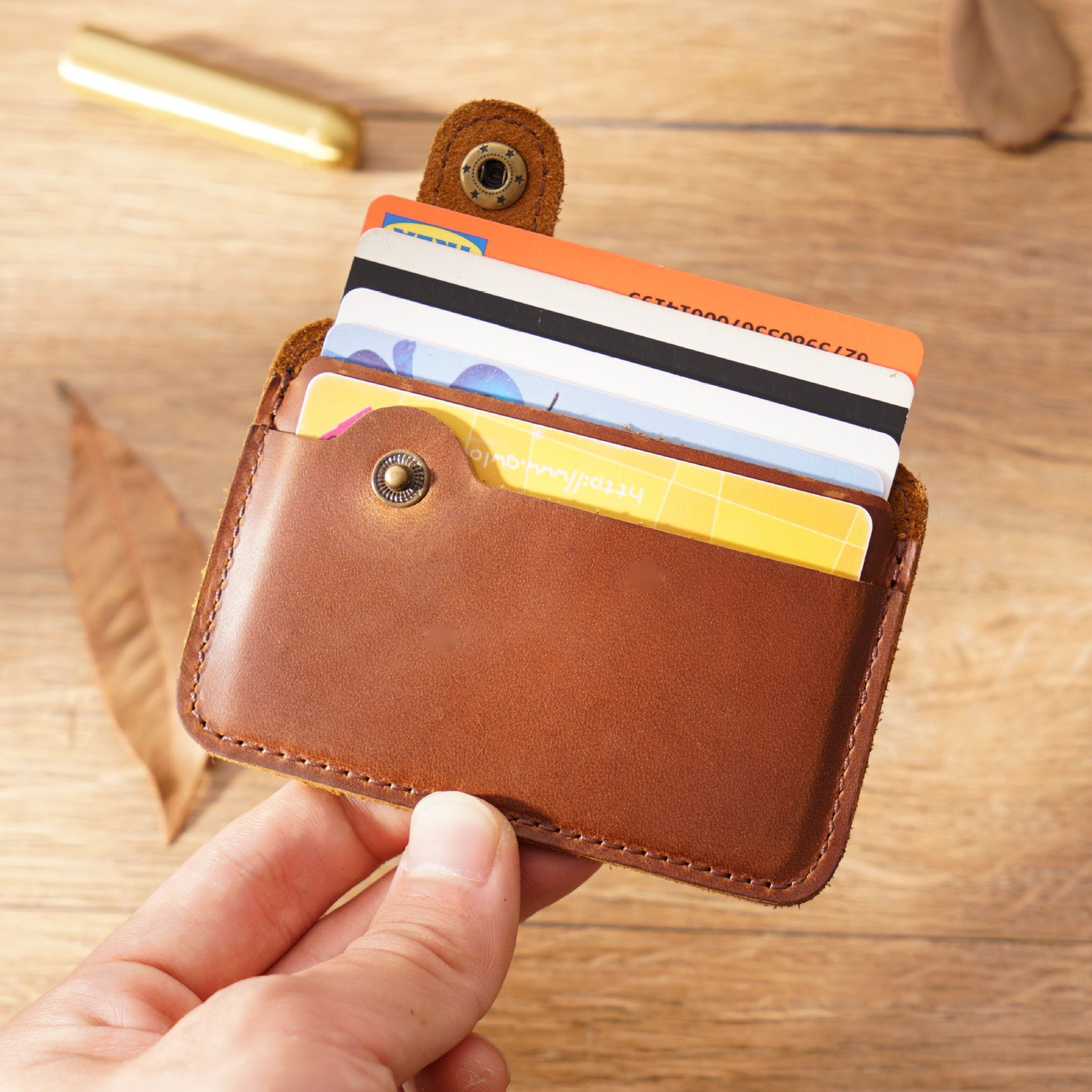 Genuine Leather Luxury Card Holder Pure Handmade Wallets Cards Box Vintage Purse ID Cardholder Badge Holder Credit Card Holder