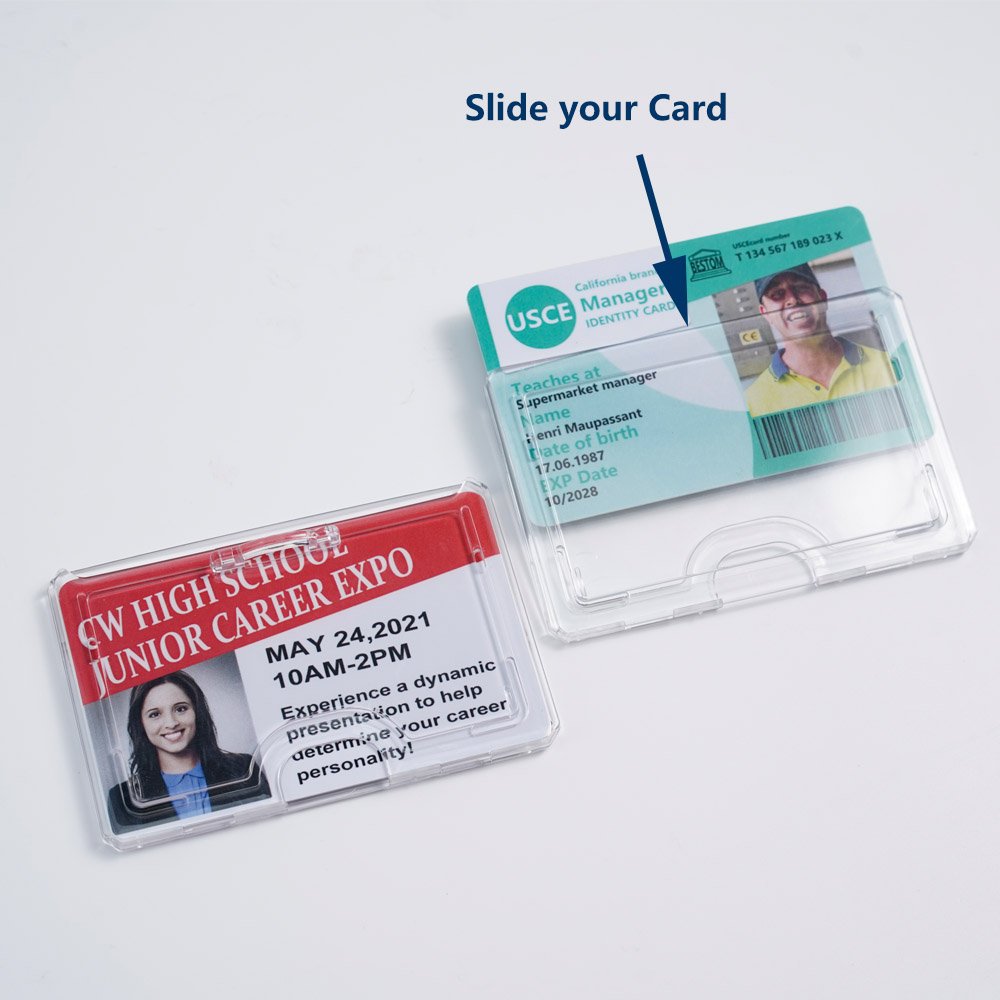 Bestom Premium Card Holder Clear Hard Plastic High quality ID Card Name Badge with Business Card Holders