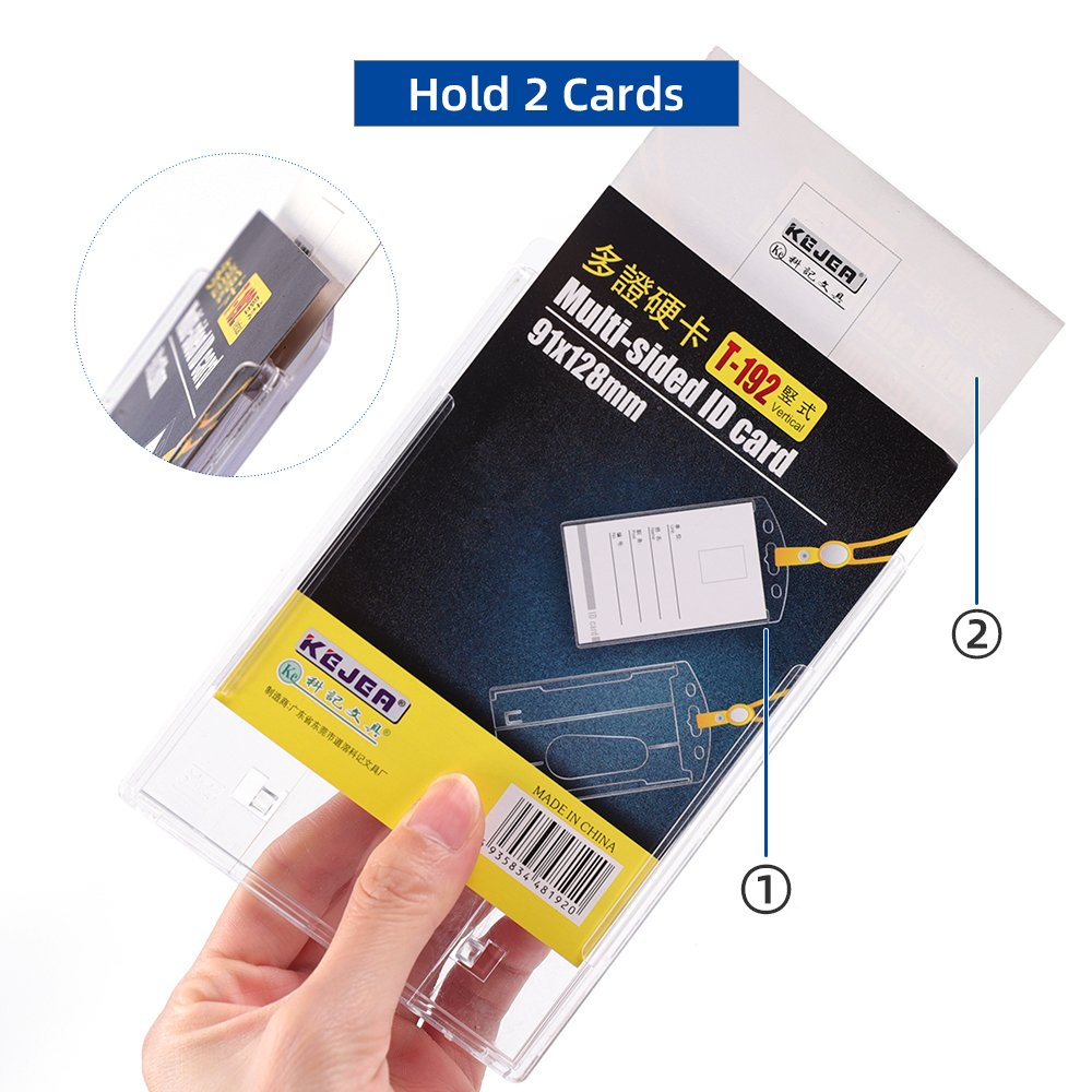 Thumb-Slot Badge Holder Clear ID Card Holder With Easy Access Vertical Plastic Case Hard Card Protector For Office Schools
