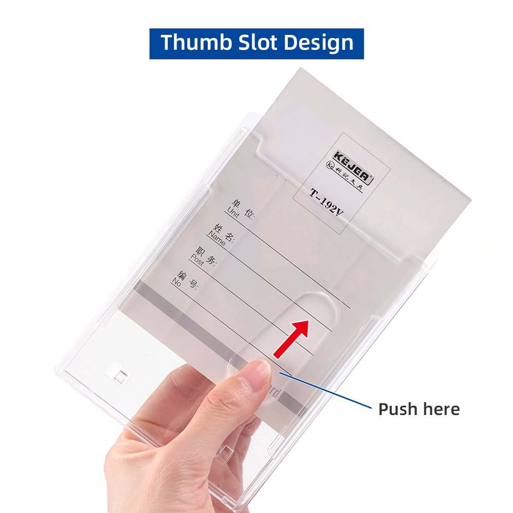 Thumb-Slot Badge Holder Clear ID Card Holder With Easy Access Vertical Plastic Case Hard Card Protector For Office Schools