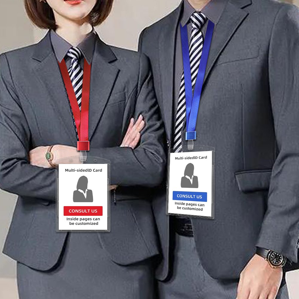 Thumb-Slot Badge Holder Clear ID Card Holder With Easy Access Vertical Plastic Case Hard Card Protector For Office Schools