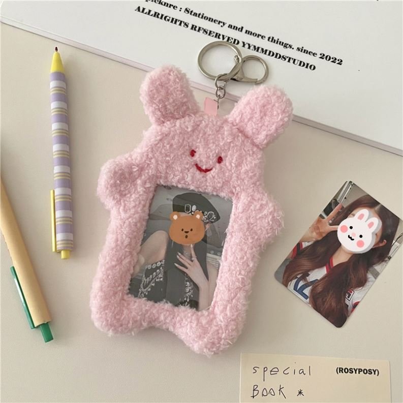 3 inch cute plush bunny Rabbit cat idol kpop photocard keychain holder ID card badge holder Plush card holders Kpop Photocards