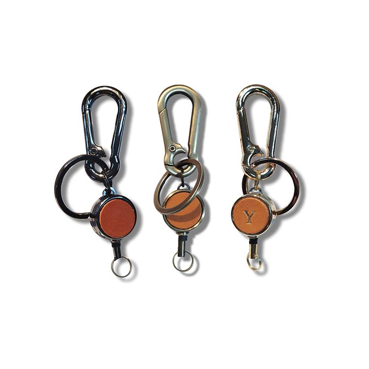 Custom Multi-Purpose Leather Patch Reel Retractable Metal Badge Holder