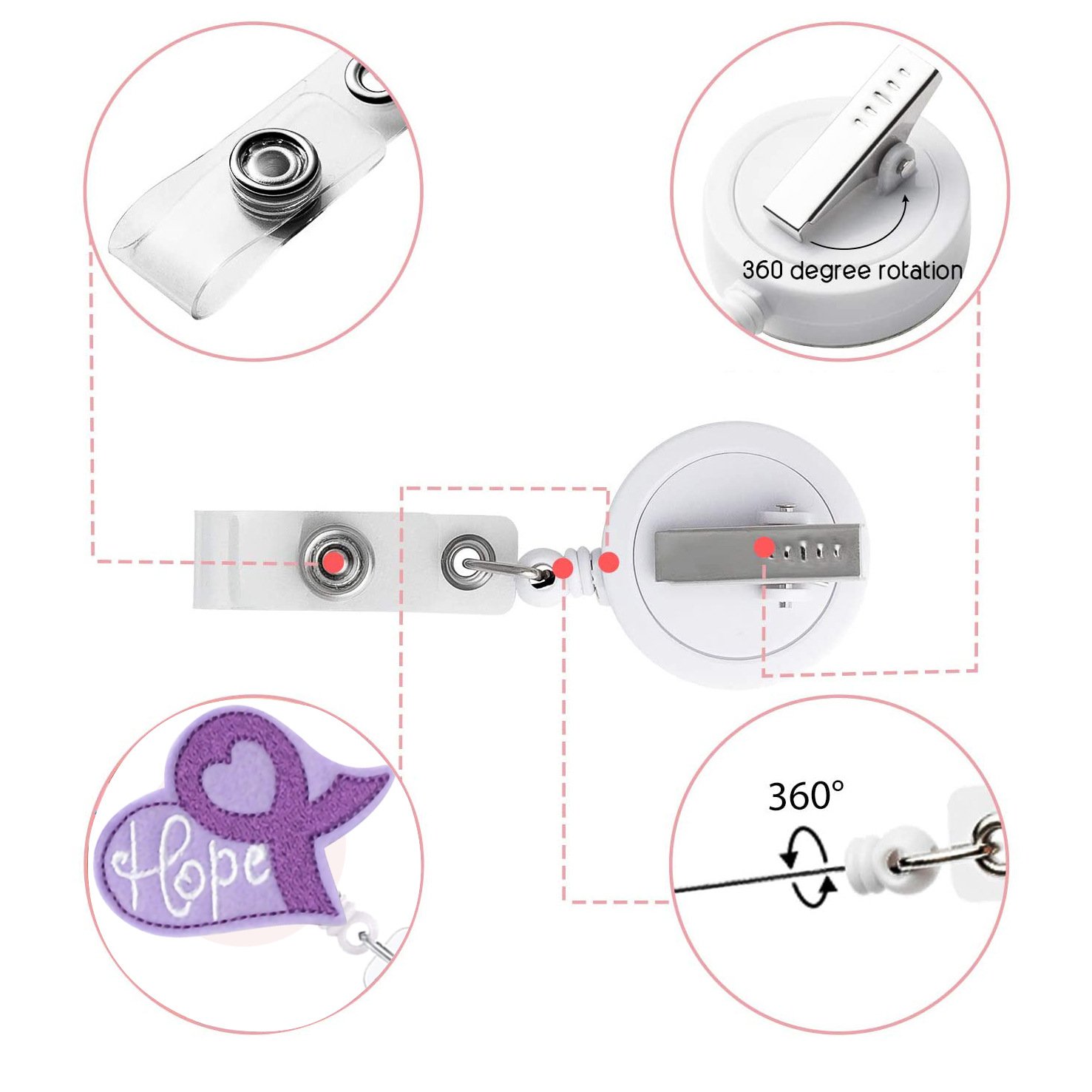 Medical Swivel Conference Alligator Id Badge Holder Metal Badge Clips With Retractable Clip
