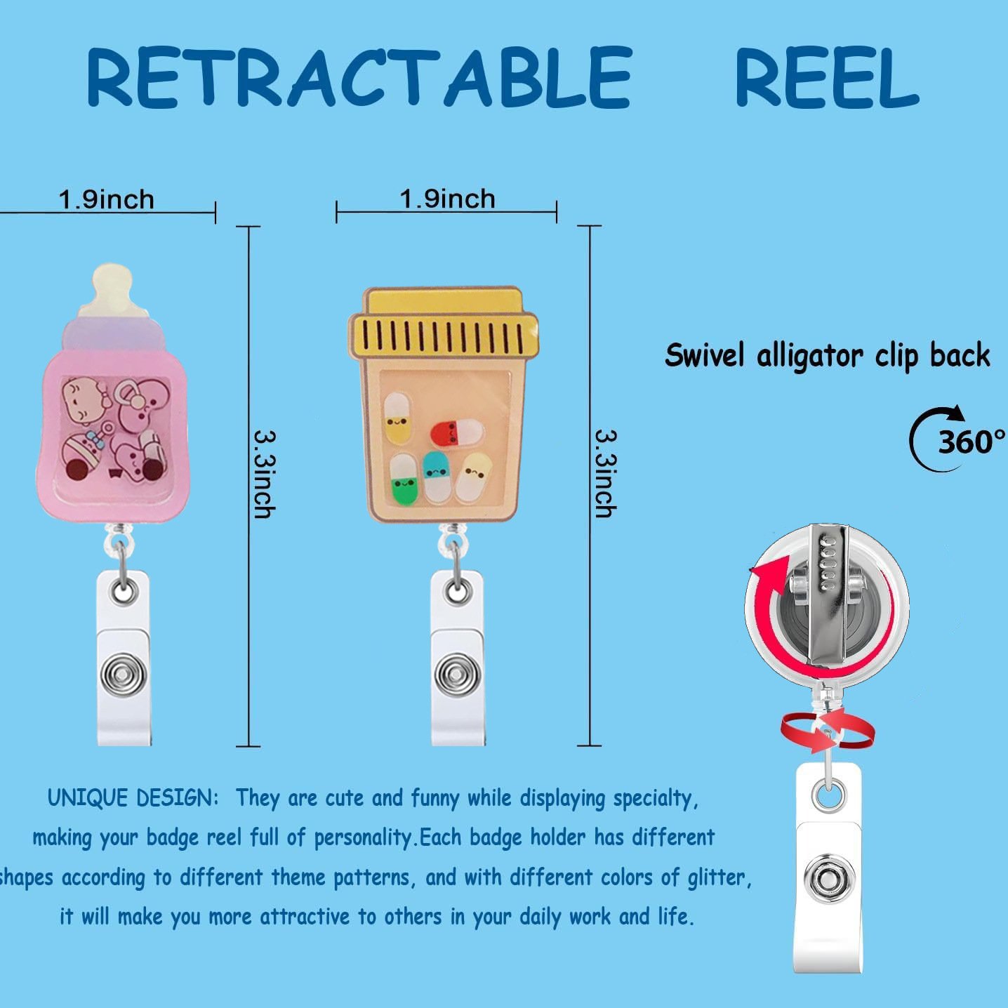 New Design Acrylic Cute Badge Reel ID Nurse Name Badge Holder Acrylic Retractable Badge Reel Holder With Alligator Clip