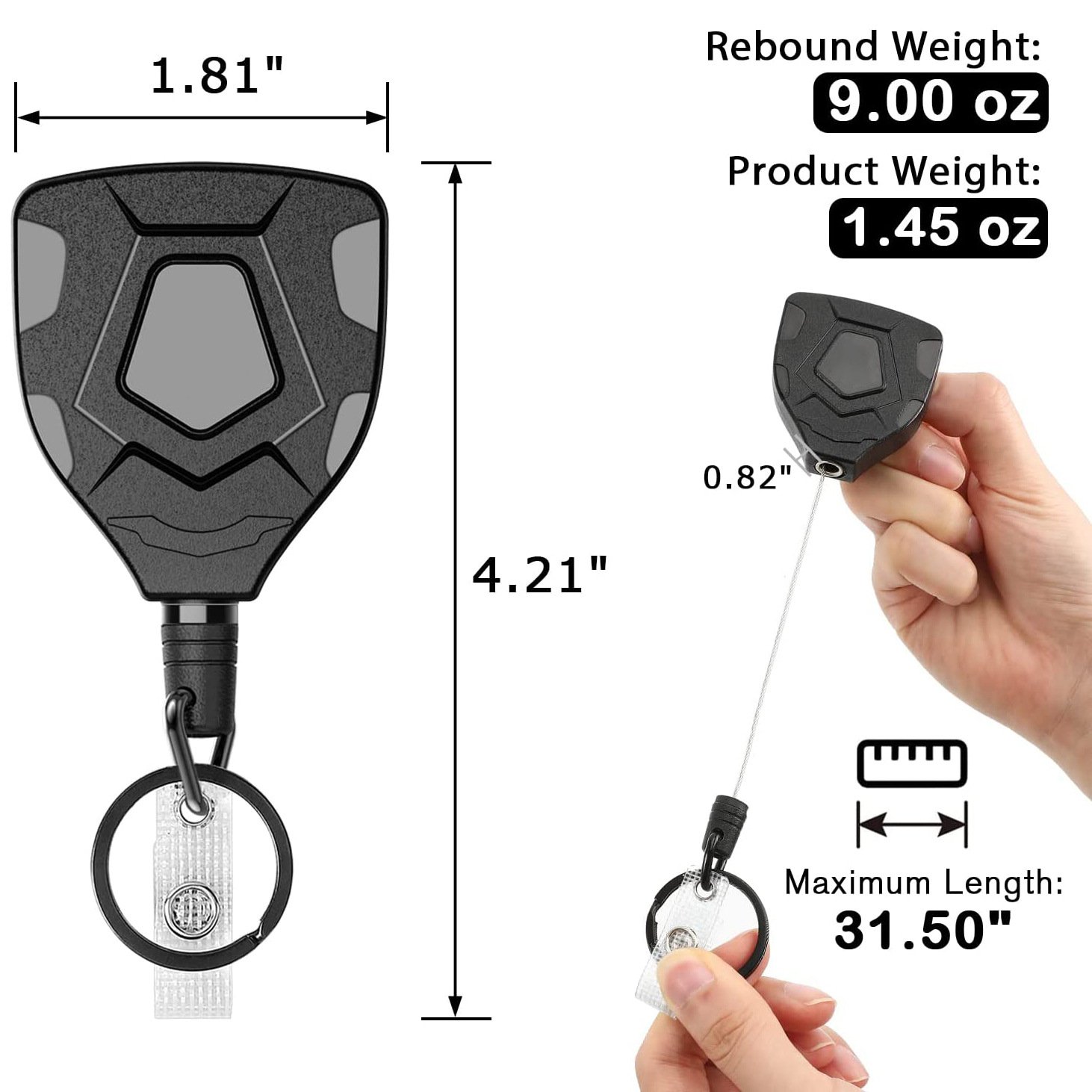 New Heavy Duty Retractable Keychain With Belt Clip Retractable ID Badge Reel Retractable Badge Holder with 31.5 inch Steel Cord