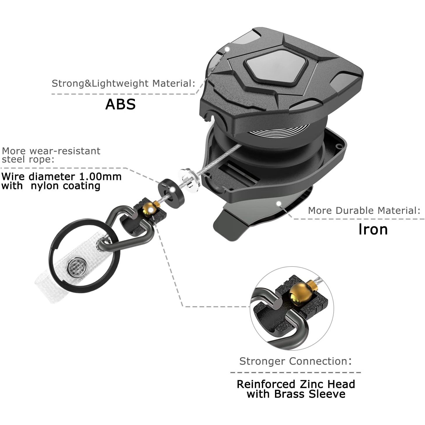 New Heavy Duty Retractable Keychain With Belt Clip Retractable ID Badge Reel Retractable Badge Holder with 31.5 inch Steel Cord