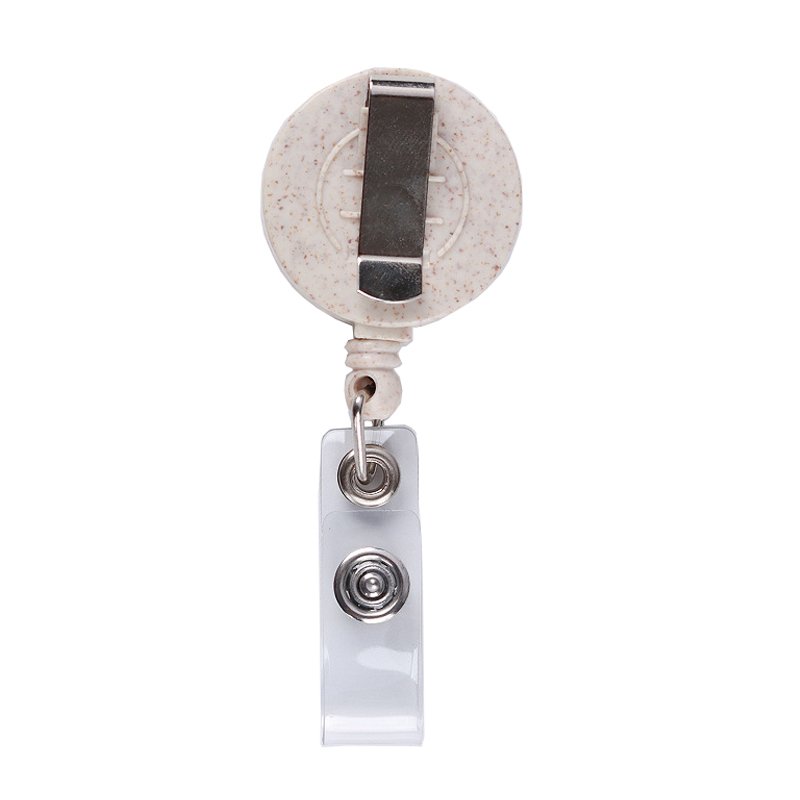 Eco-friendly natural wheat straw bamboo material round name ID badge holder badge reel for ID card holder