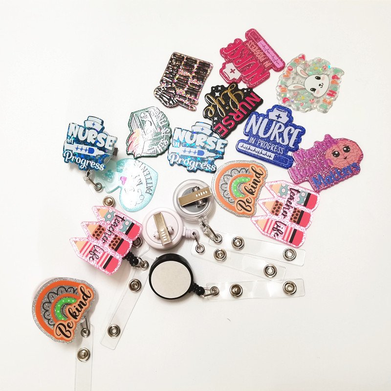 Glitter Wholesale Acrylic Nurse Accessories Nurse Badge Reel Clips Cute Badge Reel for Men Women no Badge Reel holder