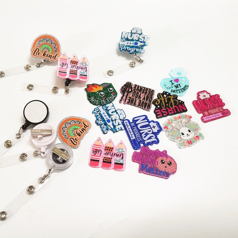 Glitter Wholesale Acrylic Nurse Accessories Nurse Badge Reel Clips Cute Badge Reel for Men Women no Badge Reel holder