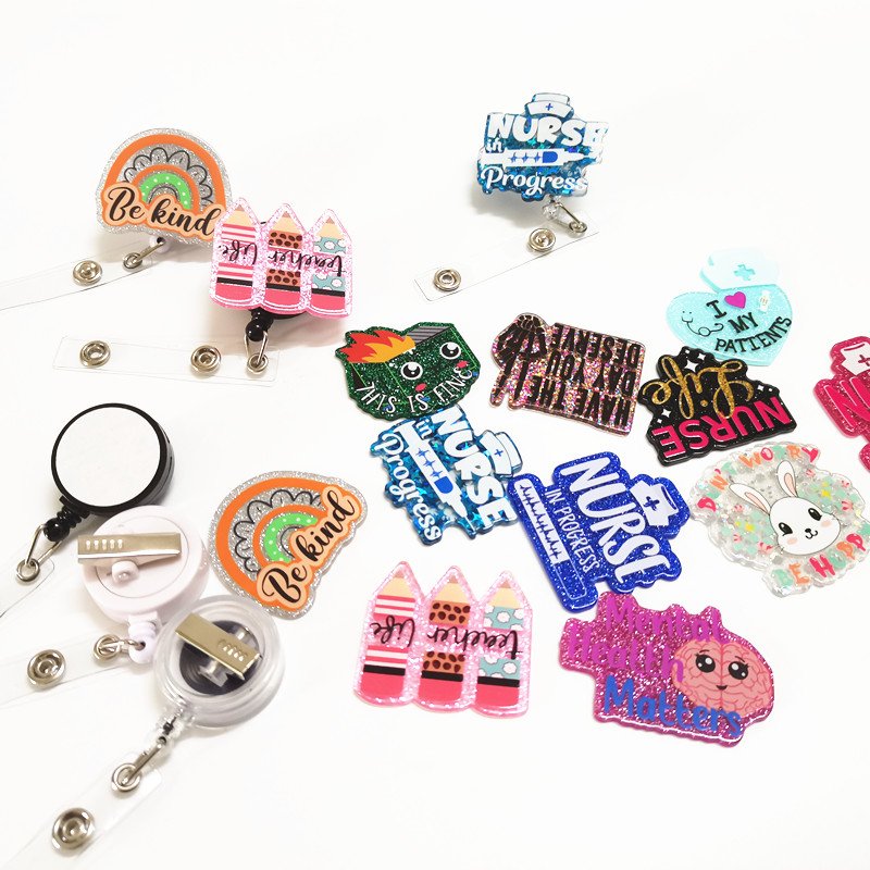 Glitter Wholesale Acrylic Nurse Accessories Nurse Badge Reel Clips Cute Badge Reel for Men Women no Badge Reel holder