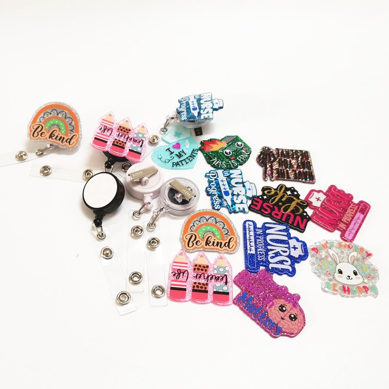 Glitter Wholesale Acrylic Nurse Accessories Nurse Badge Reel Clips Cute Badge Reel for Men Women no Badge Reel holder