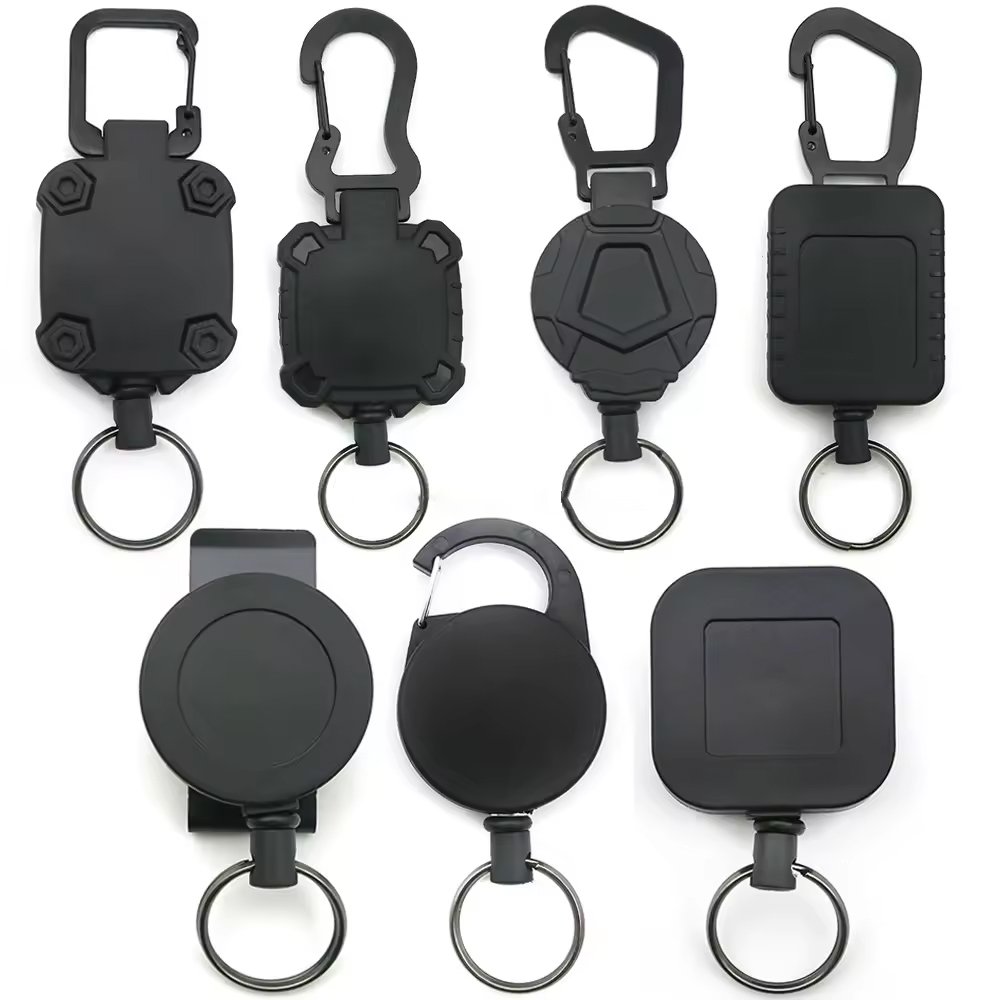 P-053 Black ABS Retractable Square Badge Reel Holder with Vinyl snap and Clip for Belt Loops
