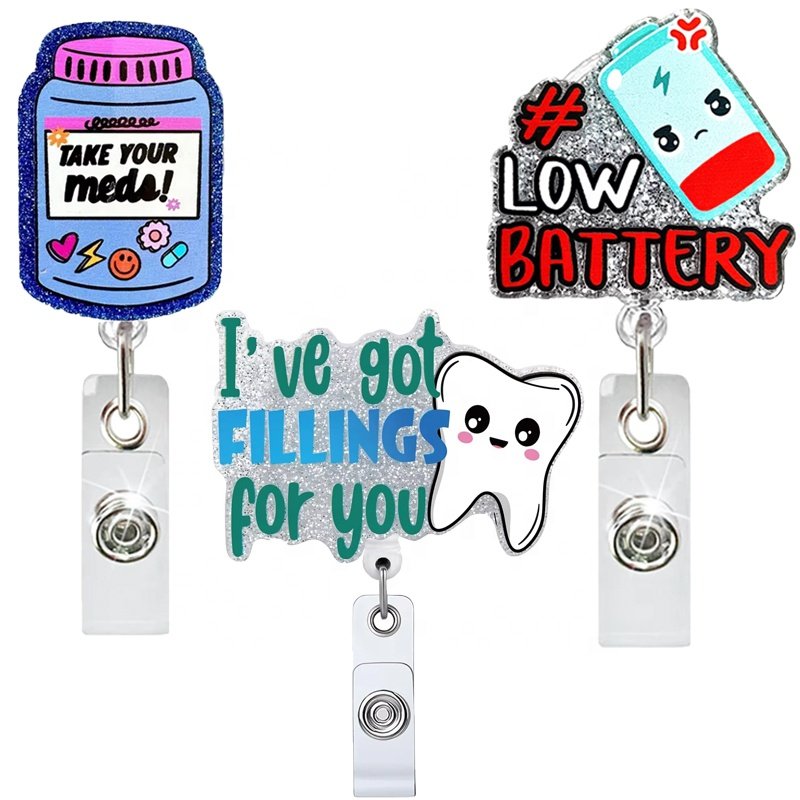 New Medical Style Glitter Plastic Acrylic Medicine Bottle Dentist Pediatric Nurse Badge Reel