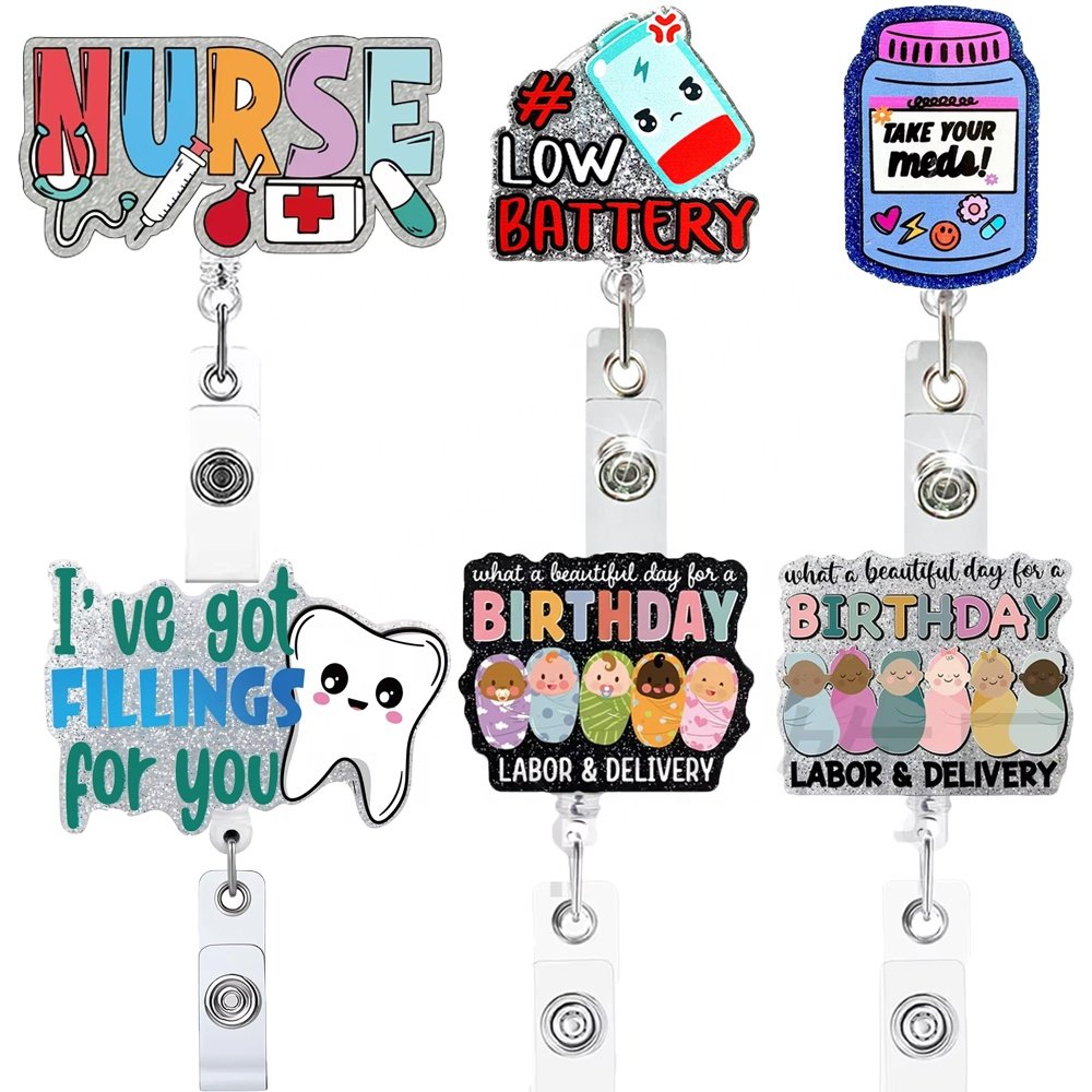 New Medical Style Glitter Plastic Acrylic Medicine Bottle Dentist Pediatric Nurse Badge Reel
