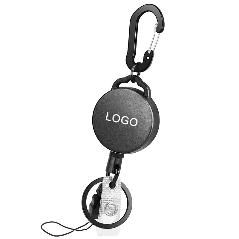 High Quality Durable Custom Logo Small Round ABS Plastic Retractable Badge Reel Keychain Carabiner Badge Id Card Holder Keychain