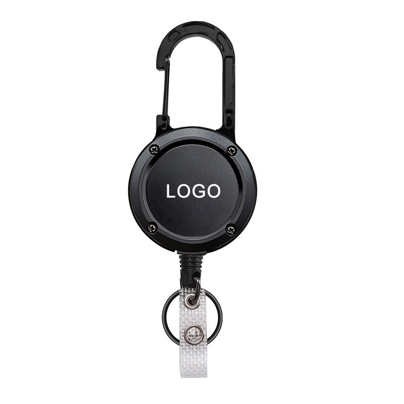 High Quality Durable Custom Logo Small Round ABS Plastic Retractable Badge Reel Keychain Carabiner Badge Id Card Holder Keychain