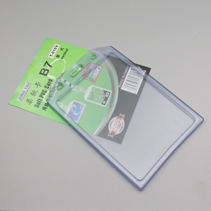 Wholesale soft thick Pvc ID Card Cover Business Work Transparent rubber Jingtai Name badge holder t-014v