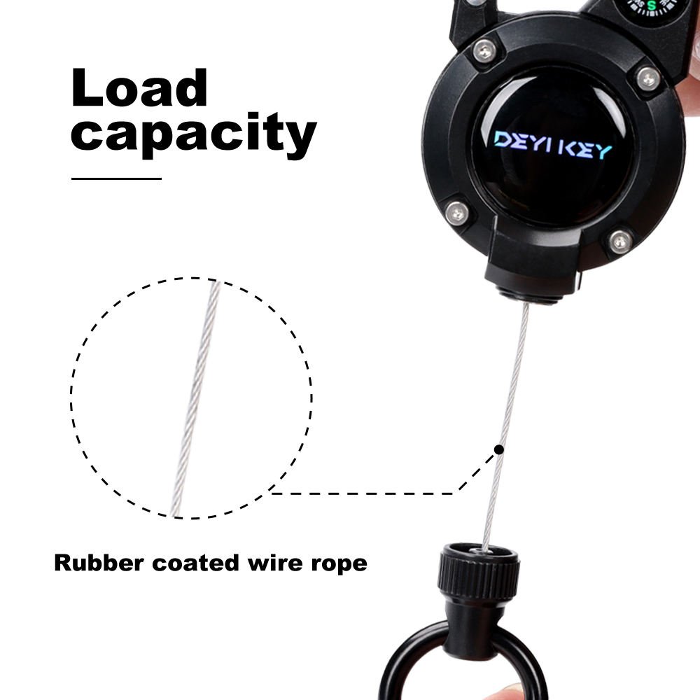 Multifunctional Heavy-Duty Stainless Steel Metal Retractable Buckle Easy-Pull D-Hook Badge Reel Compass Mountain Keychain