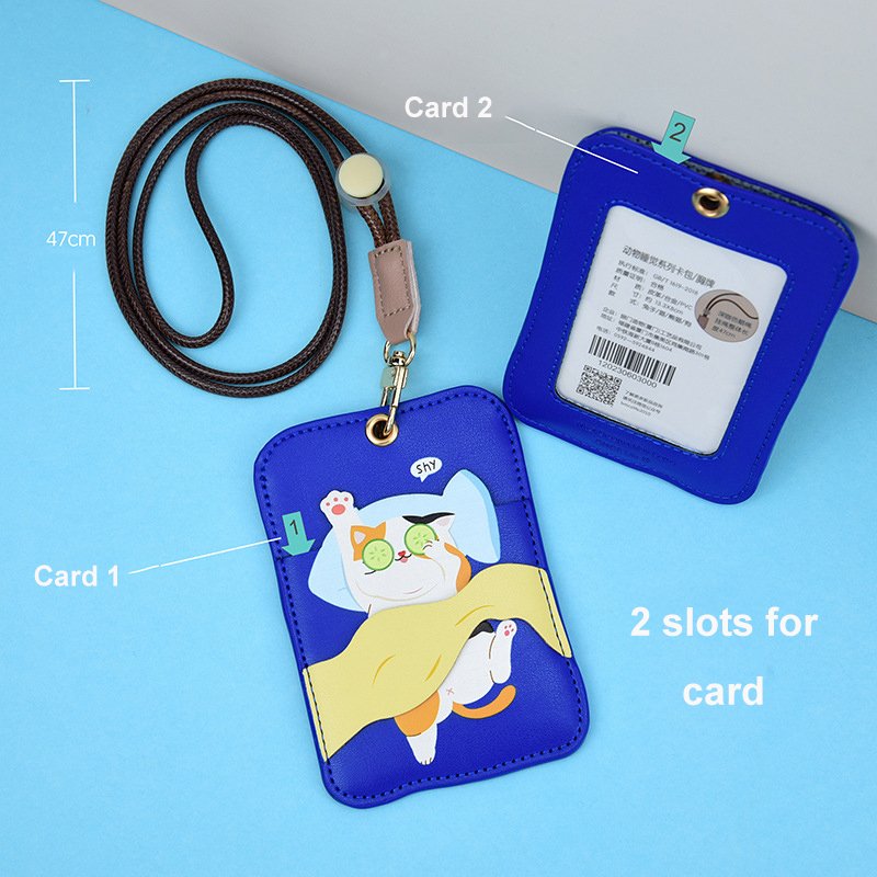 Custom Cute Animals Vertical ID Name Badge Card Holder PU Leather Badge Holder with Lanyard