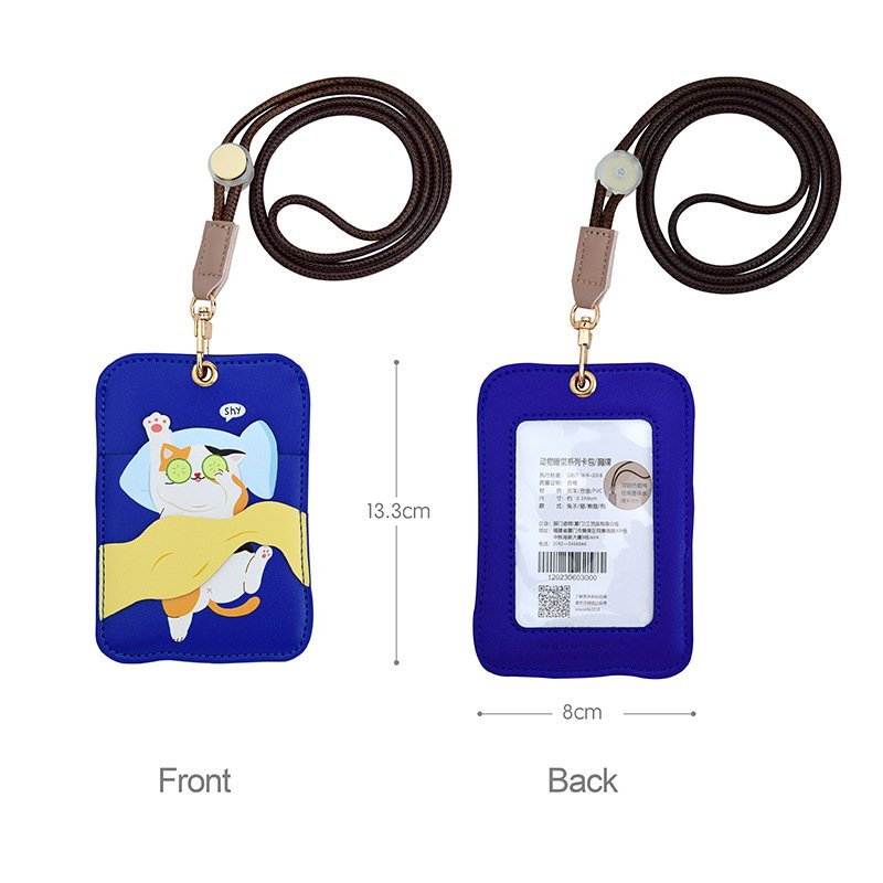 Custom Cute Animals Vertical ID Name Badge Card Holder PU Leather Badge Holder with Lanyard