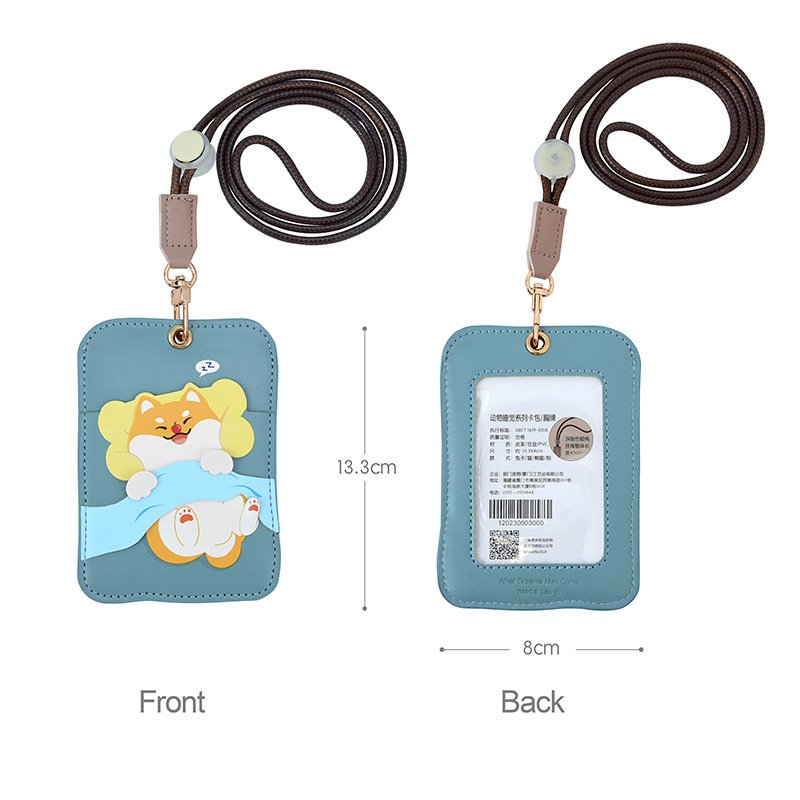 Custom Cute Animals Vertical ID Name Badge Card Holder PU Leather Badge Holder with Lanyard