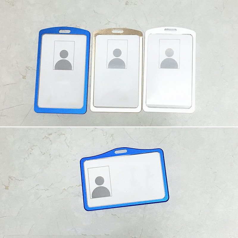 customized content gold pink aluminum alloy hard double sided transparent office work business ID card badge name tag holder set