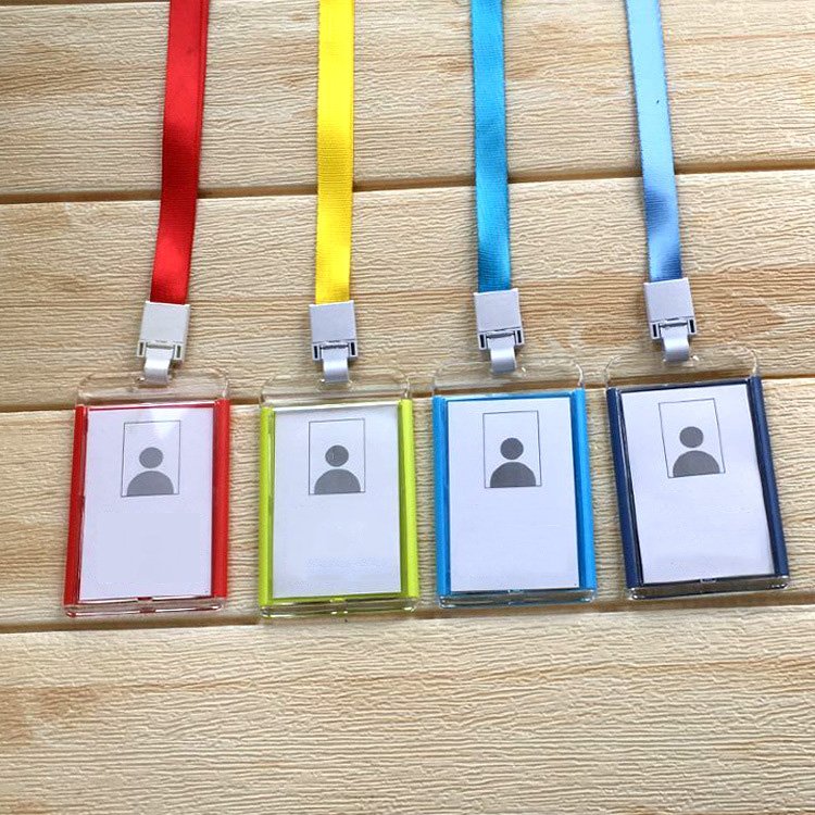 customized content gold pink aluminum alloy hard double sided transparent office work business ID card badge name tag holder set