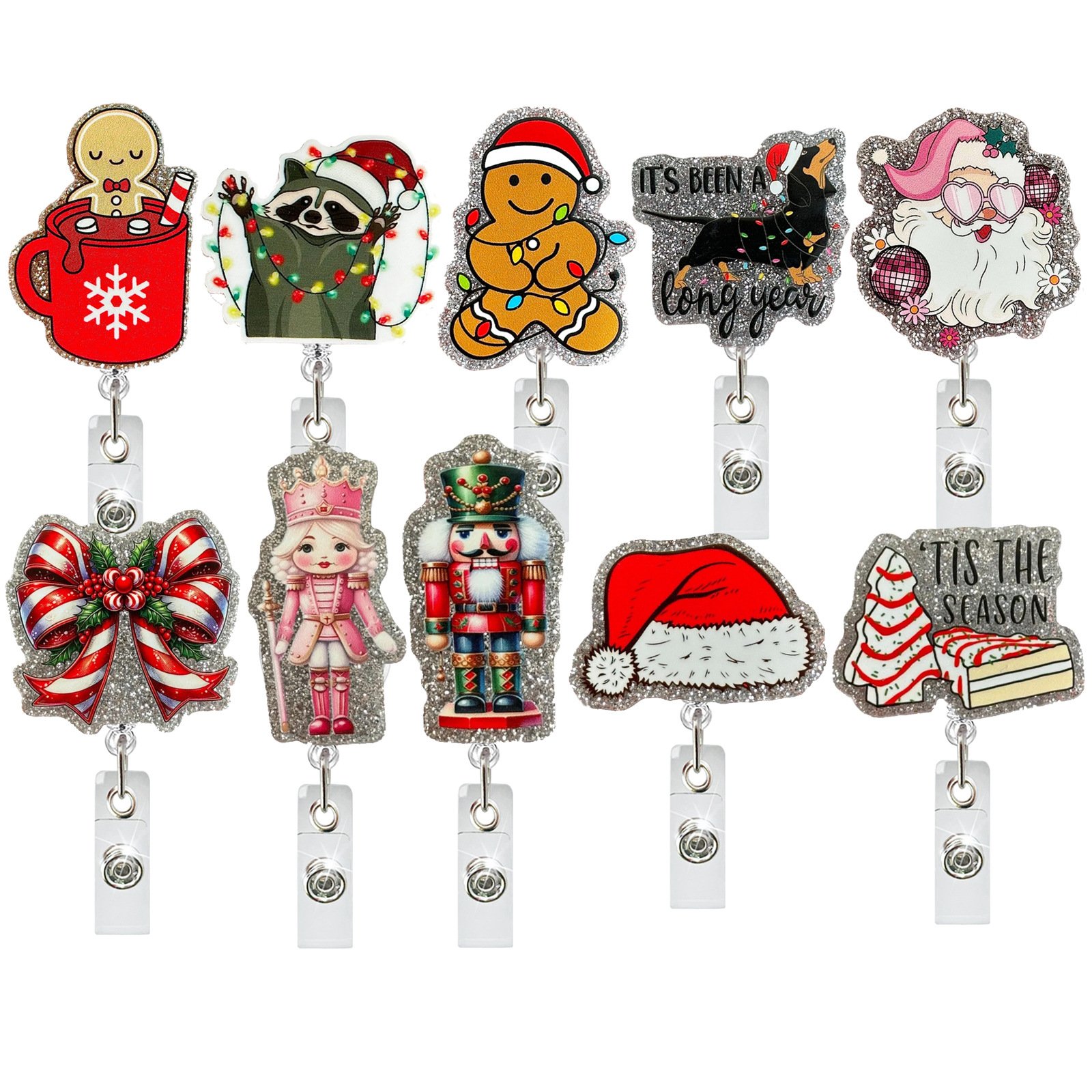 Christmas Sugar Cookies Acrylic Nurse ID Badge Reel Retractable Badge Holder with 360° Rotatable Back Clip Nurse Christmas Gift
