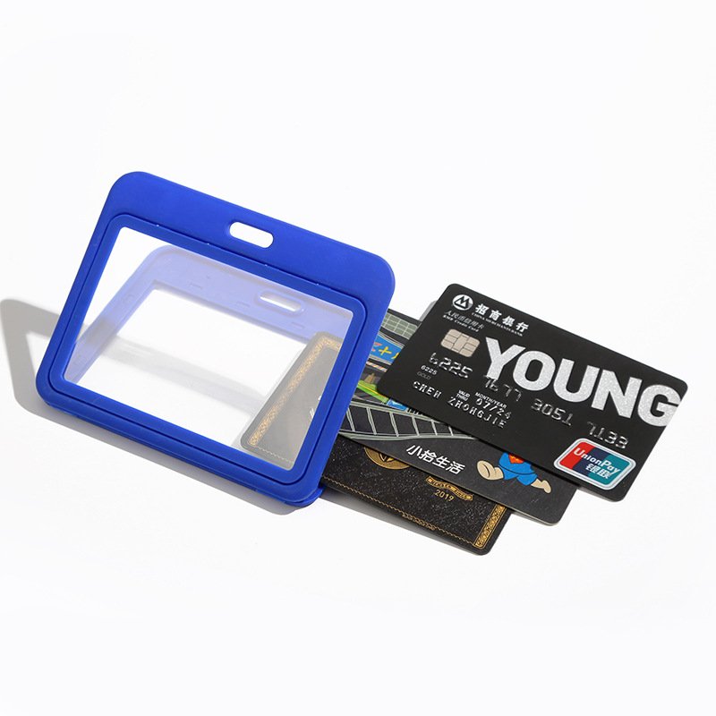Custom PP Plastic Durable Horizontal Red Color ID Card Holder Work Card Badge Holder With Lanyard