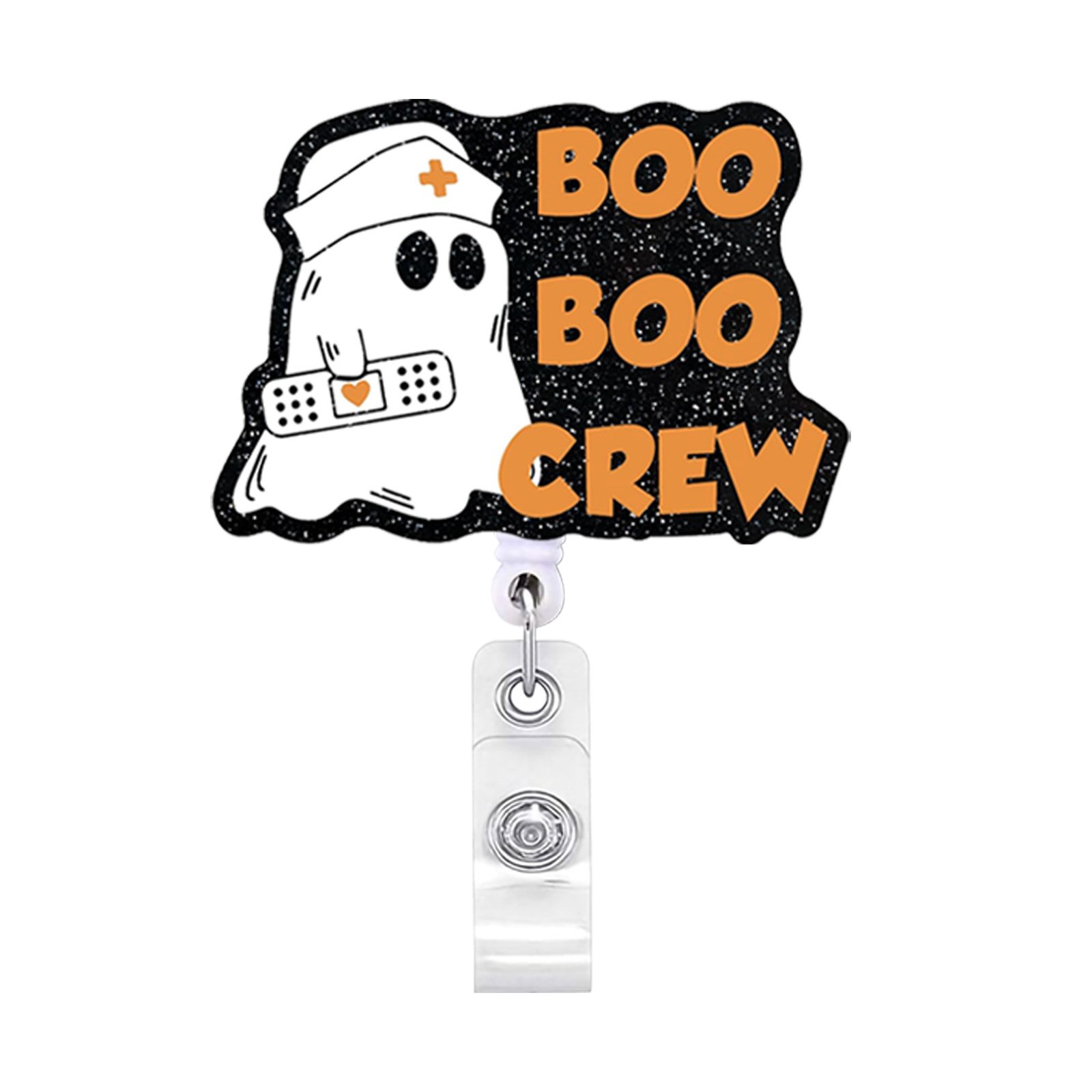 Glitter Acrylic Halloween Ghost Medical ID Holder Work Pass retractable clip Badge Scroll