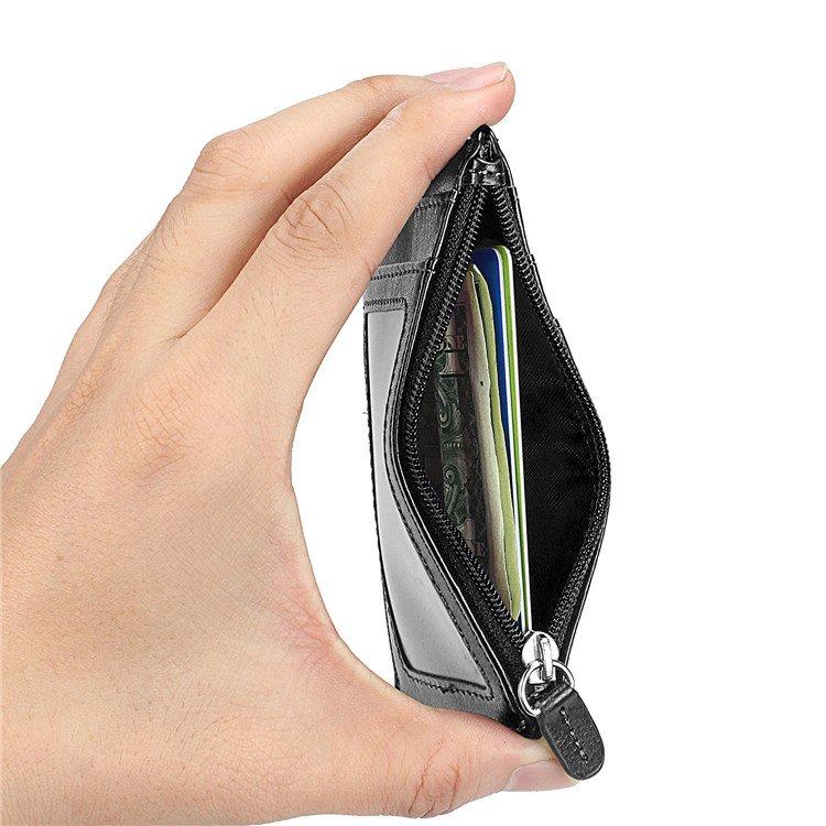 Multi-function Zipper Pocket ID Credit Card Holder Leather Badge Holder with Lanyard