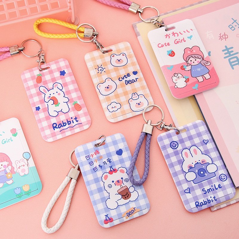 Hot sale cute cartoon student id card badge holder id card holder plastic id holder with lanyard