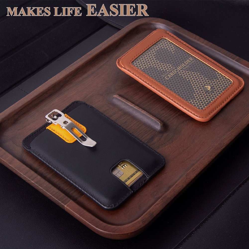 Genuine Leather Case Leather Business Card Holder ID Card Holder for Men Women Money Clip Credit Card Holder Cover
