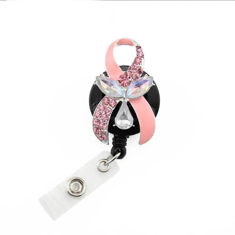 New breast cancer Awareness ribbon retractable nurse id badge holder reel