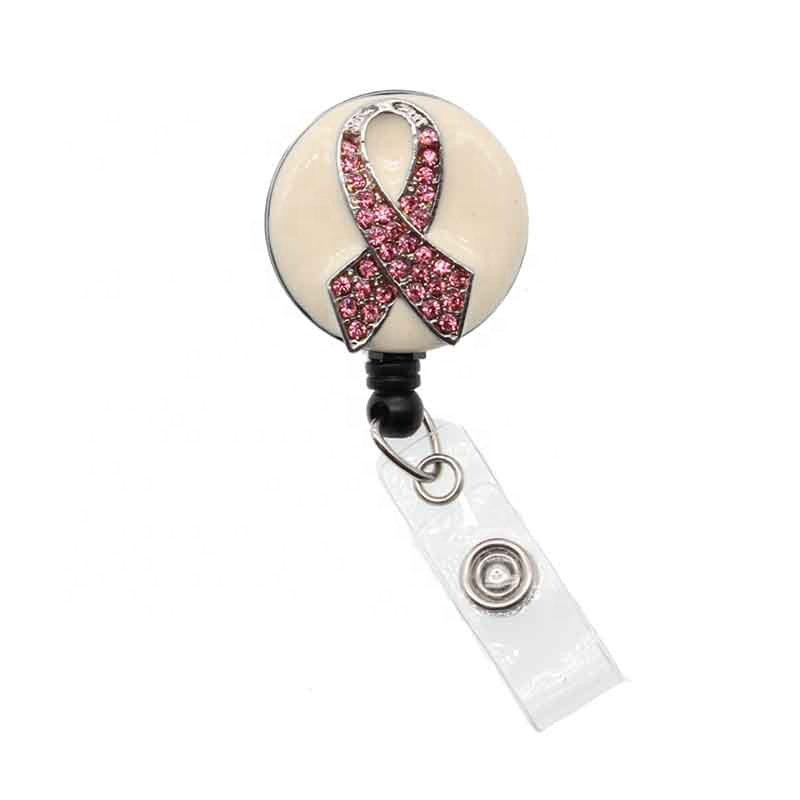 New breast cancer Awareness ribbon retractable nurse id badge holder reel