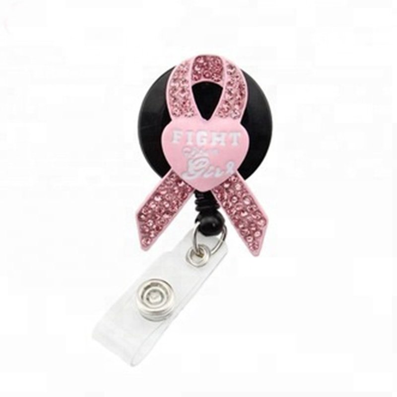 New breast cancer Awareness ribbon retractable nurse id badge holder reel