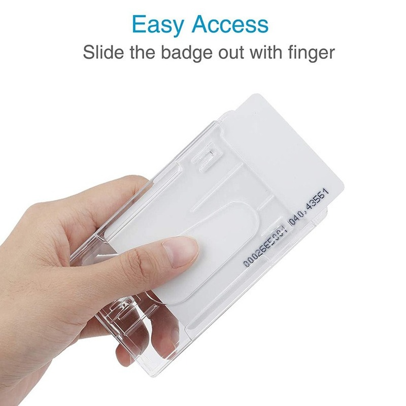 Clear Hard Plastic Badge Holder Finger Press Push Slot ID Access Card Holder