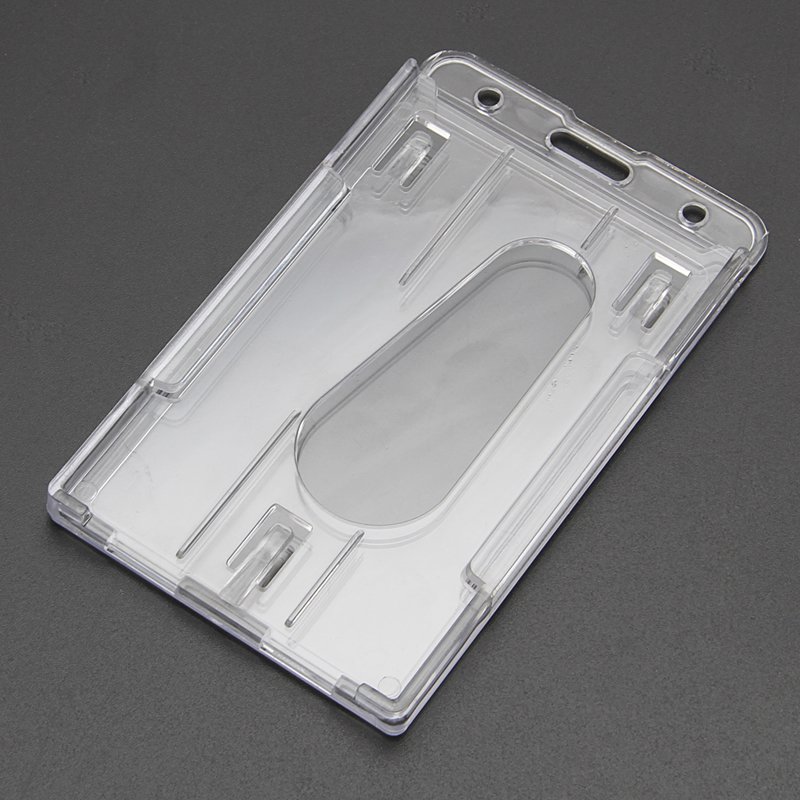 Clear Hard Plastic Badge Holder Finger Press Push Slot ID Access Card Holder